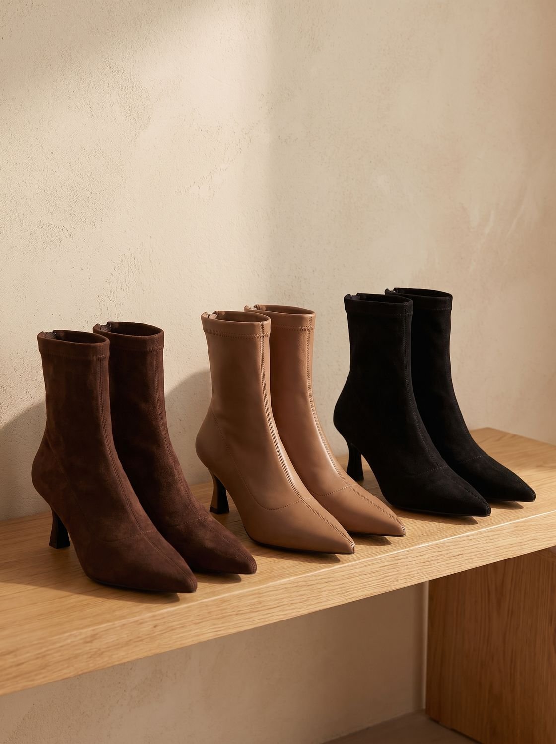 Pointed toe kitten heel sock boots for women