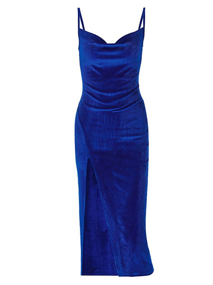 Velvet midi dress with cowl neck for women