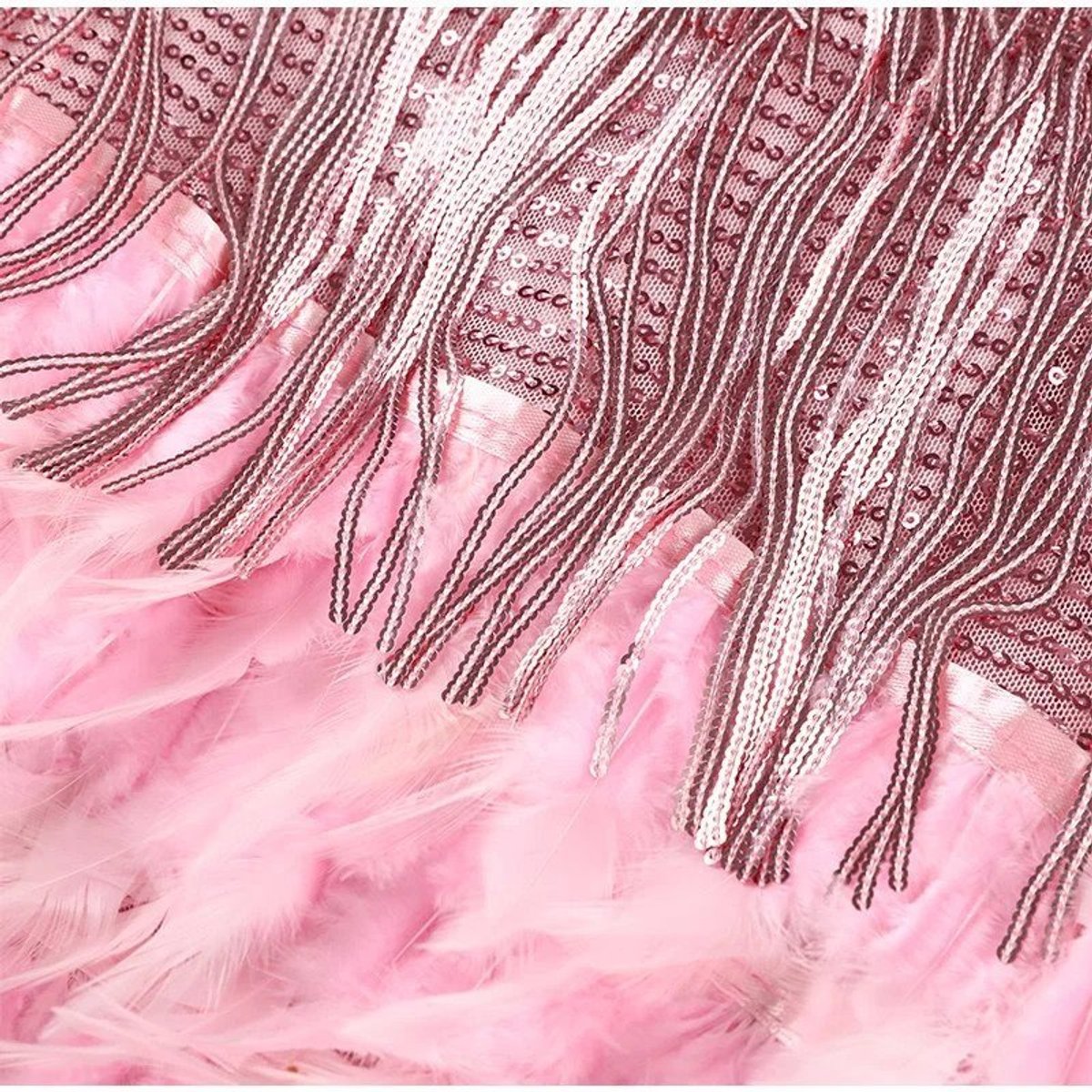 Sequin dress with feather hem for women
