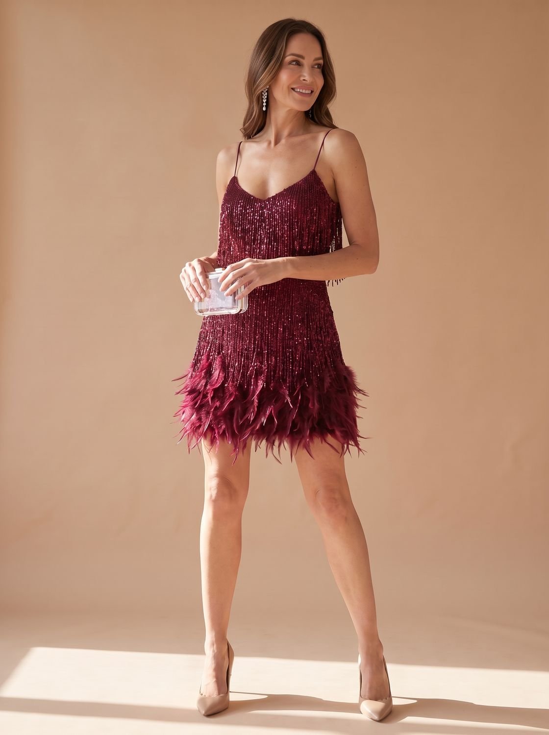 Feather sequin Christmas party dress for women