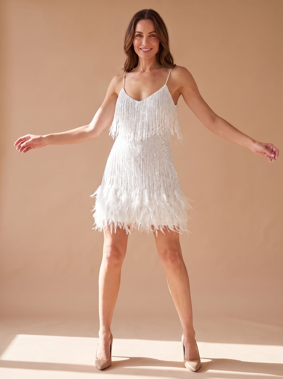 Feather sequin Christmas party dress for women