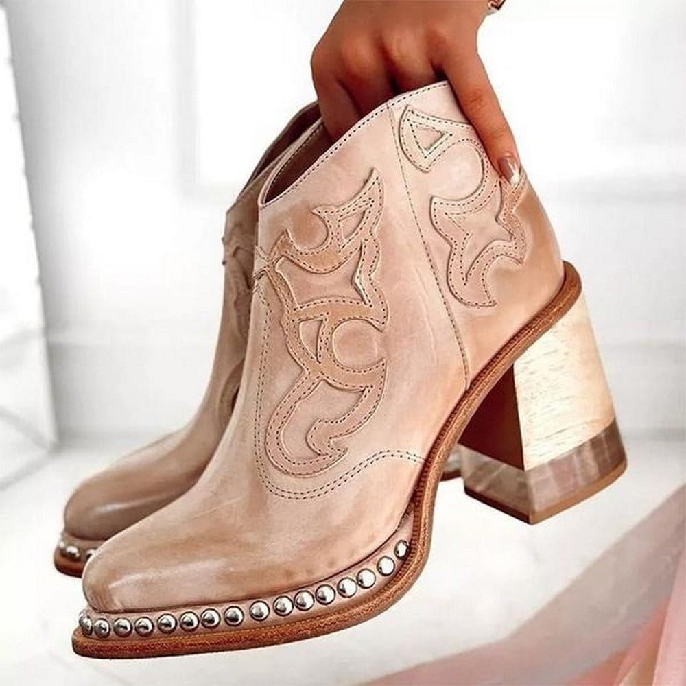 Studded ankle cowboy boots for women
