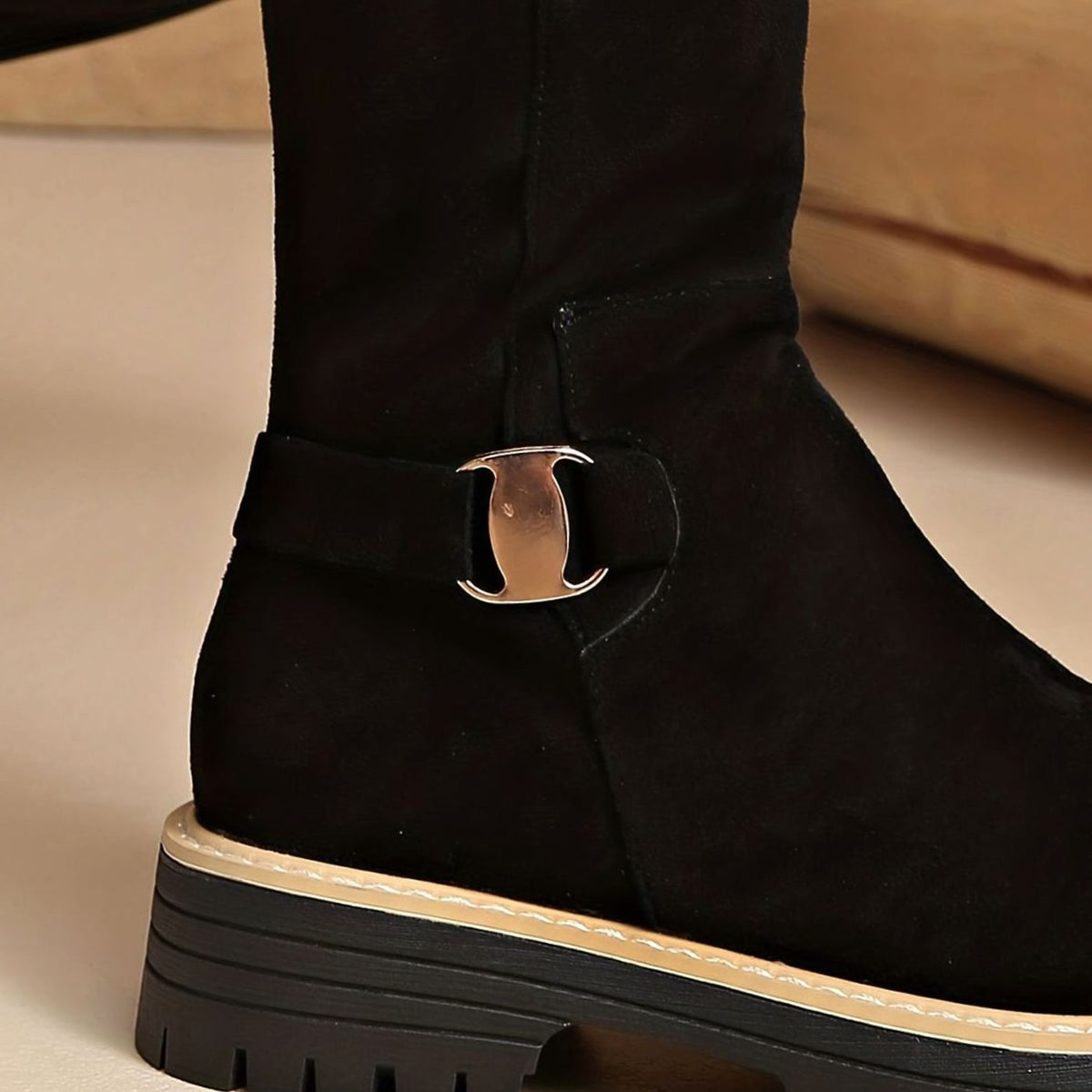 Lug sole knee-high boots in black, beige or coffee for women