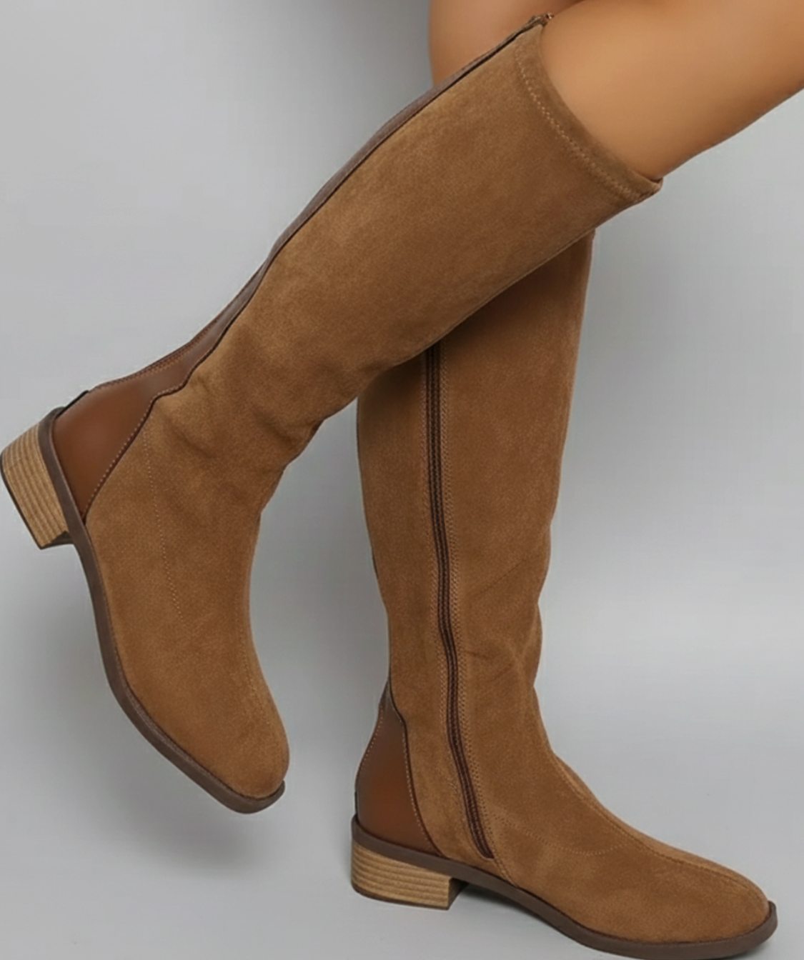 Suede-look knee-high boots in light brown for women