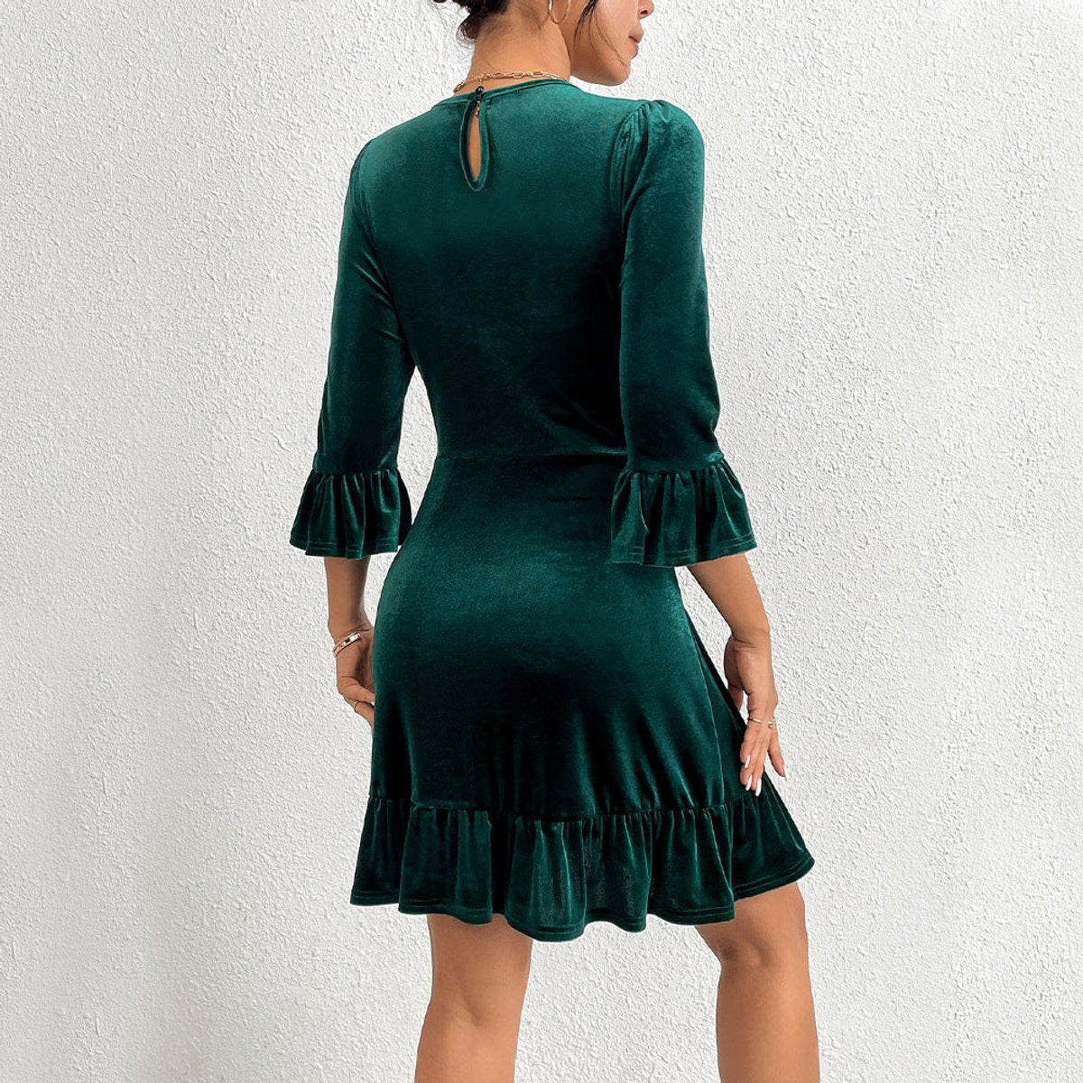 Velvet mini dress with ruffle hem for women