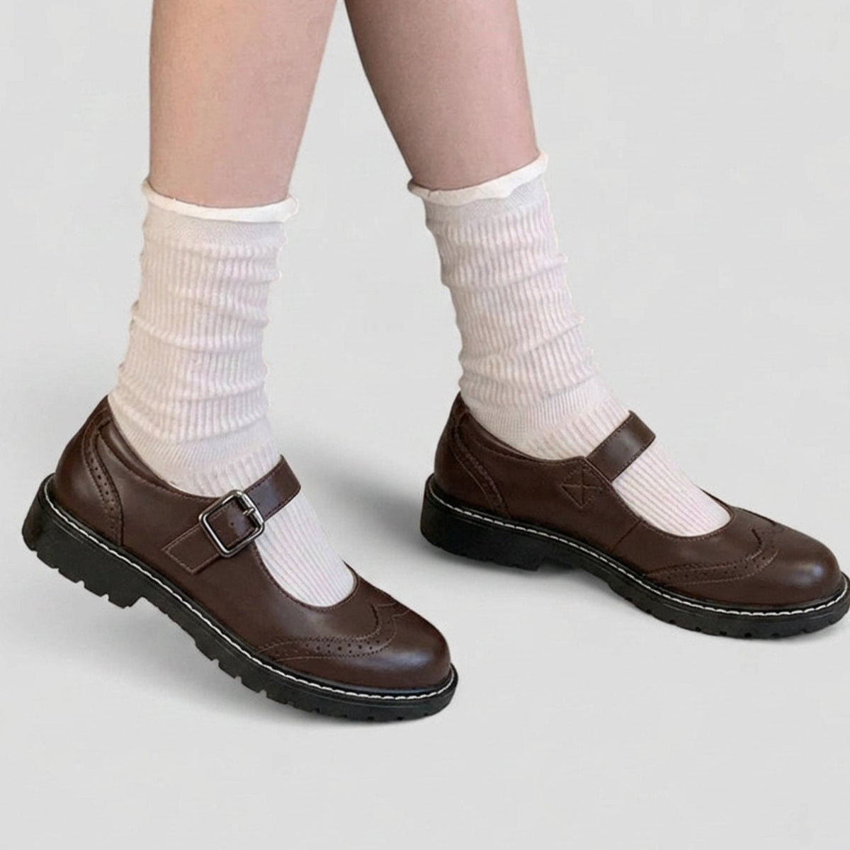 Brogue chunky sole Mary Jane shoes for women