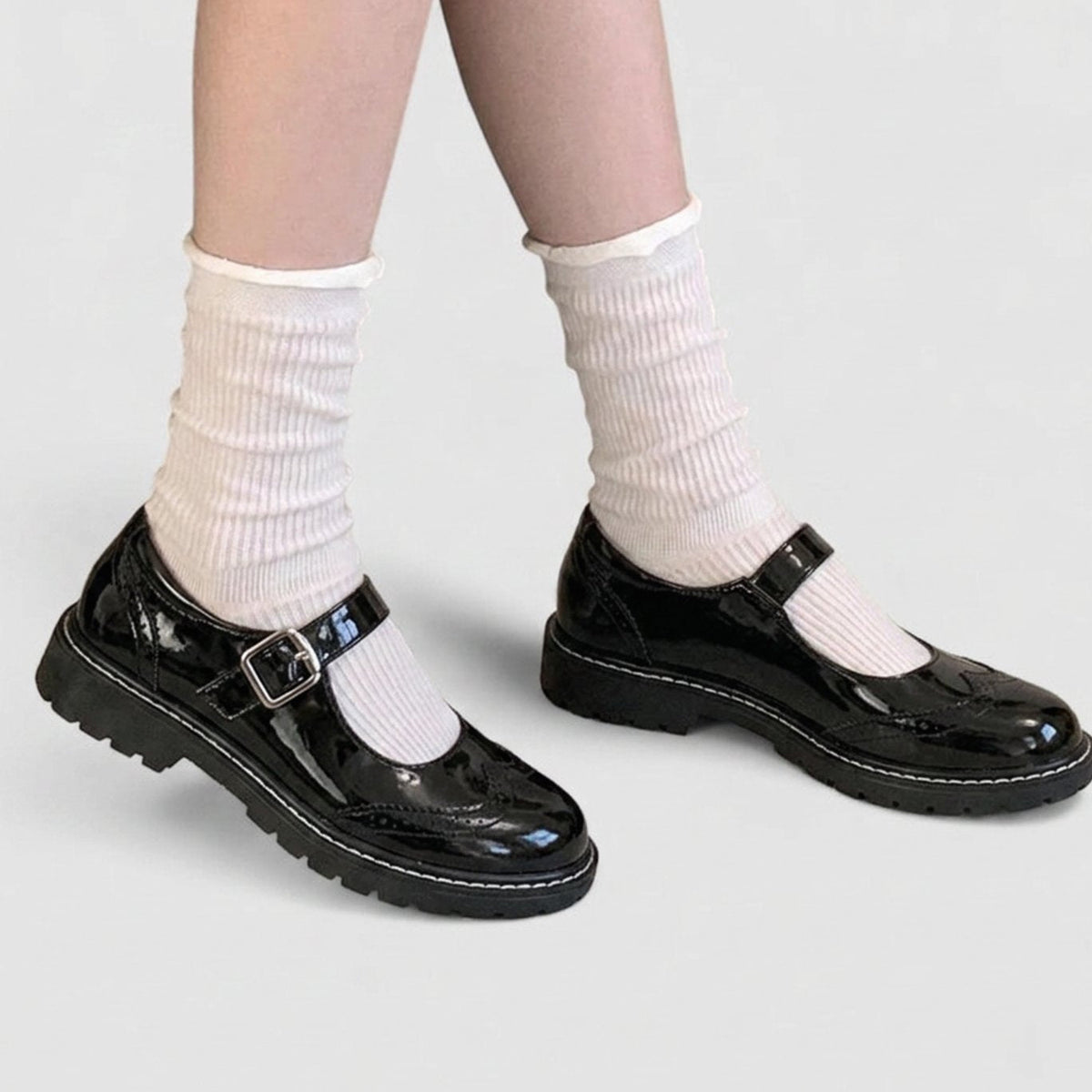 Brogue chunky sole Mary Jane shoes for women