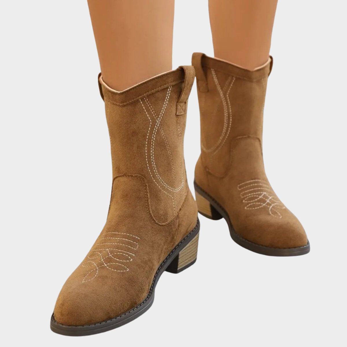 Suede-look ankle cowboy boots for women