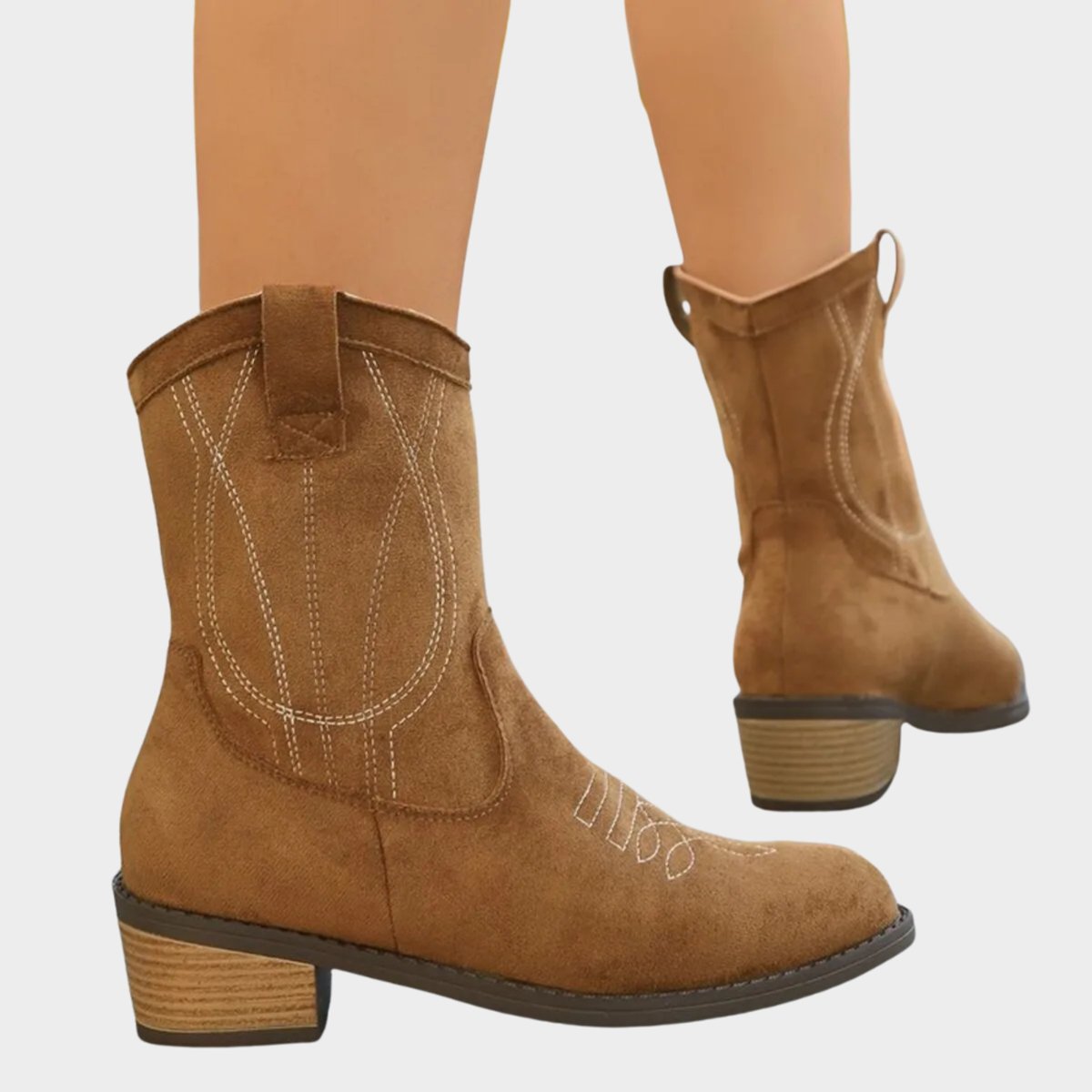 Suede-look ankle cowboy boots for women
