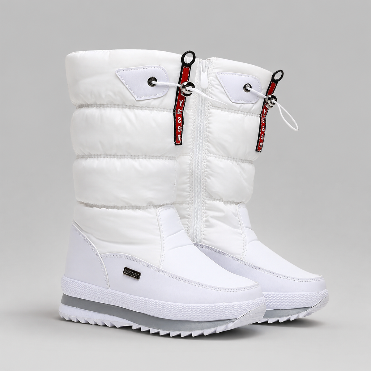 Waterproof quilted front-zip snow boots for women