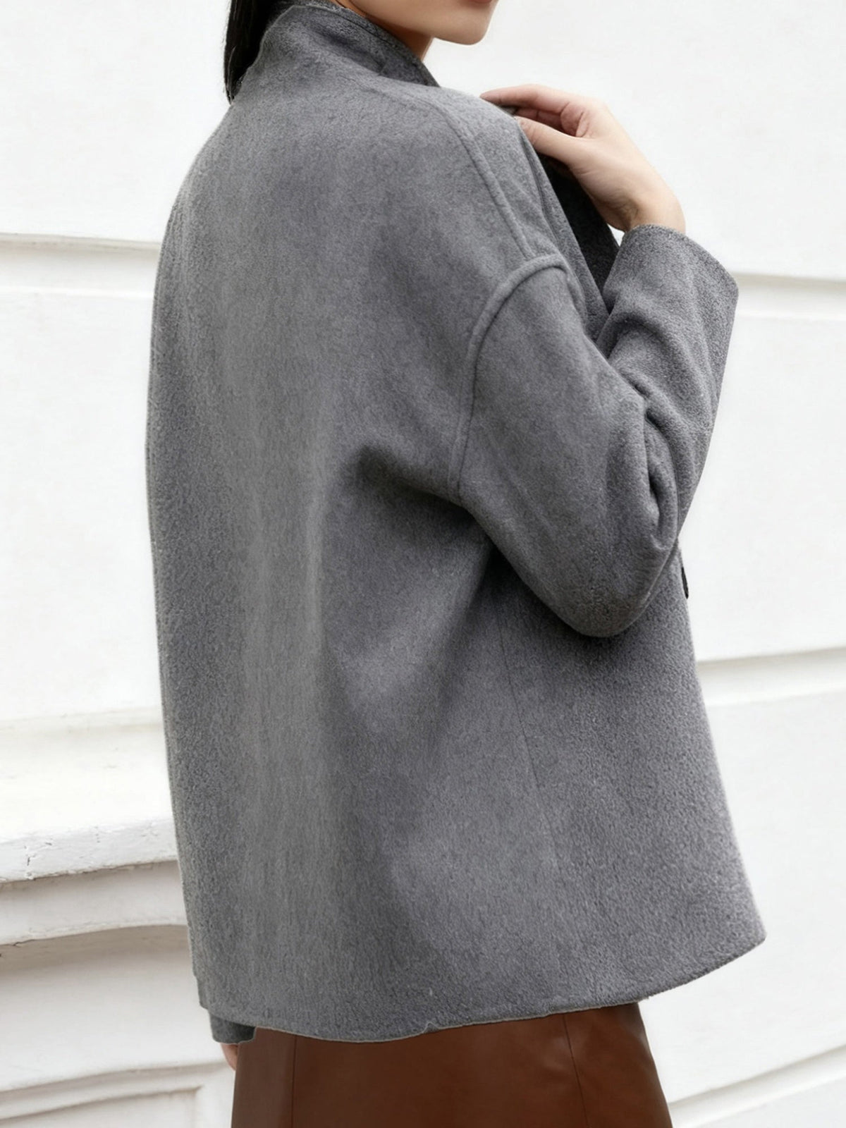 Cropped stand collar pea coat for women