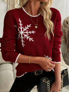 Snowflake Christmas sweater in burgundy, grey and black for women
