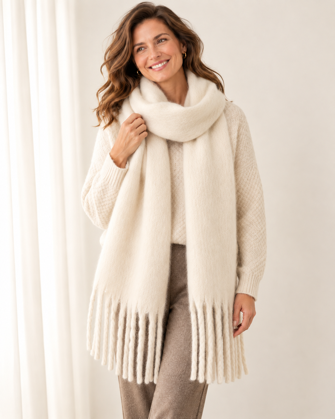 Brushed chunky fringe scarf for women