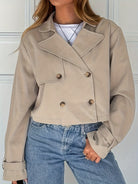 Flap pocket cropped pea coat for women