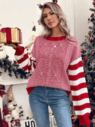 Red striped Christmas sweater with drop shoulders for women
