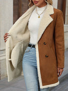 Sherpa trim suede-look coat for women in light brown