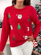 Red Christmas sweater with sequin Santa for women
