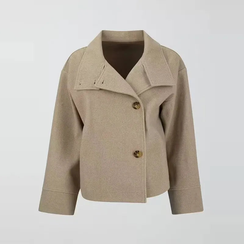 Asymmetric button pea coat for women