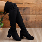 block heel thigh high boots for women