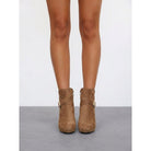 Suede-look block heel ankle buckle boots for women