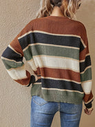 Striped color block sweater in burgundy, apricot and olive for women