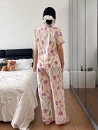 Floral pajama set in apricot for women