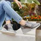 Mesh platform wedge sneakers for women