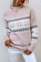 Snowflake print mock neck oversized sweater for women