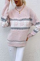 Snowflake print mock neck oversized sweater for women