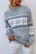 Snowflake print mock neck oversized sweater for women