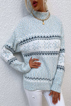 Snowflake print mock neck oversized sweater for women