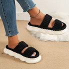 Fluffy double strap slides in black for women