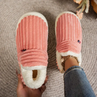 Ribbed fleece lined slippers in pink for women