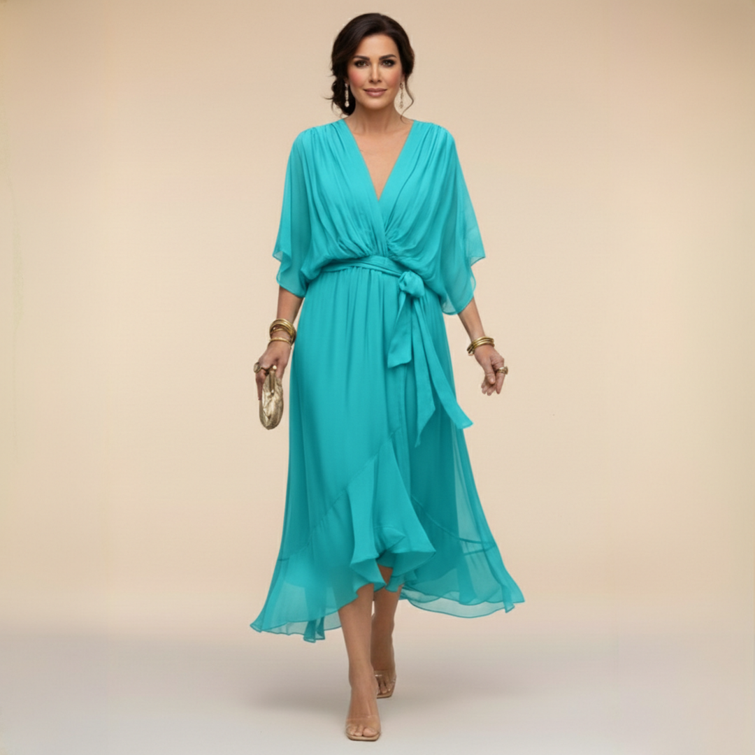 CELANOVIA™ VESTIDO ELEGANTE DE CHIFFON CON ESCOTE EN V