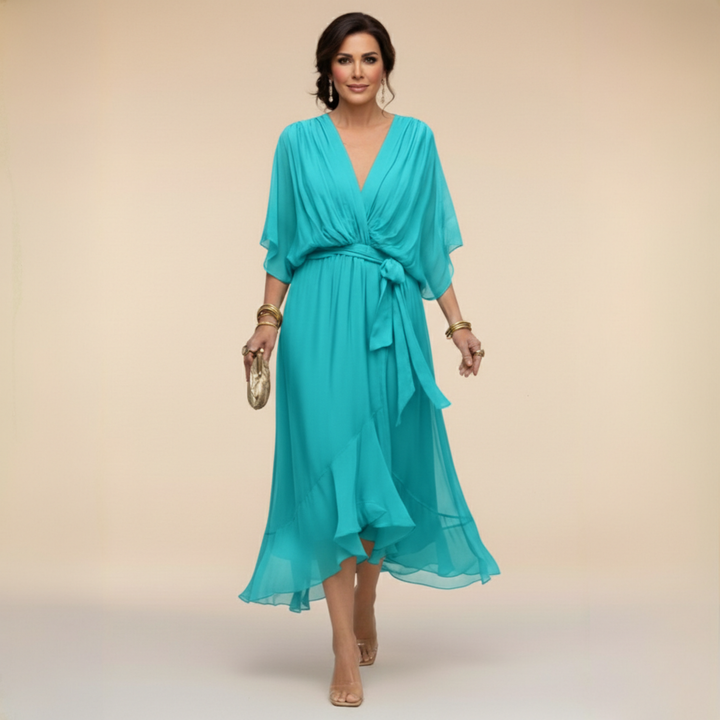 CELANOVIA™ VESTIDO ELEGANTE DE CHIFFON CON ESCOTE EN V