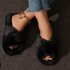 Criss cross fuzzy slippers for women
