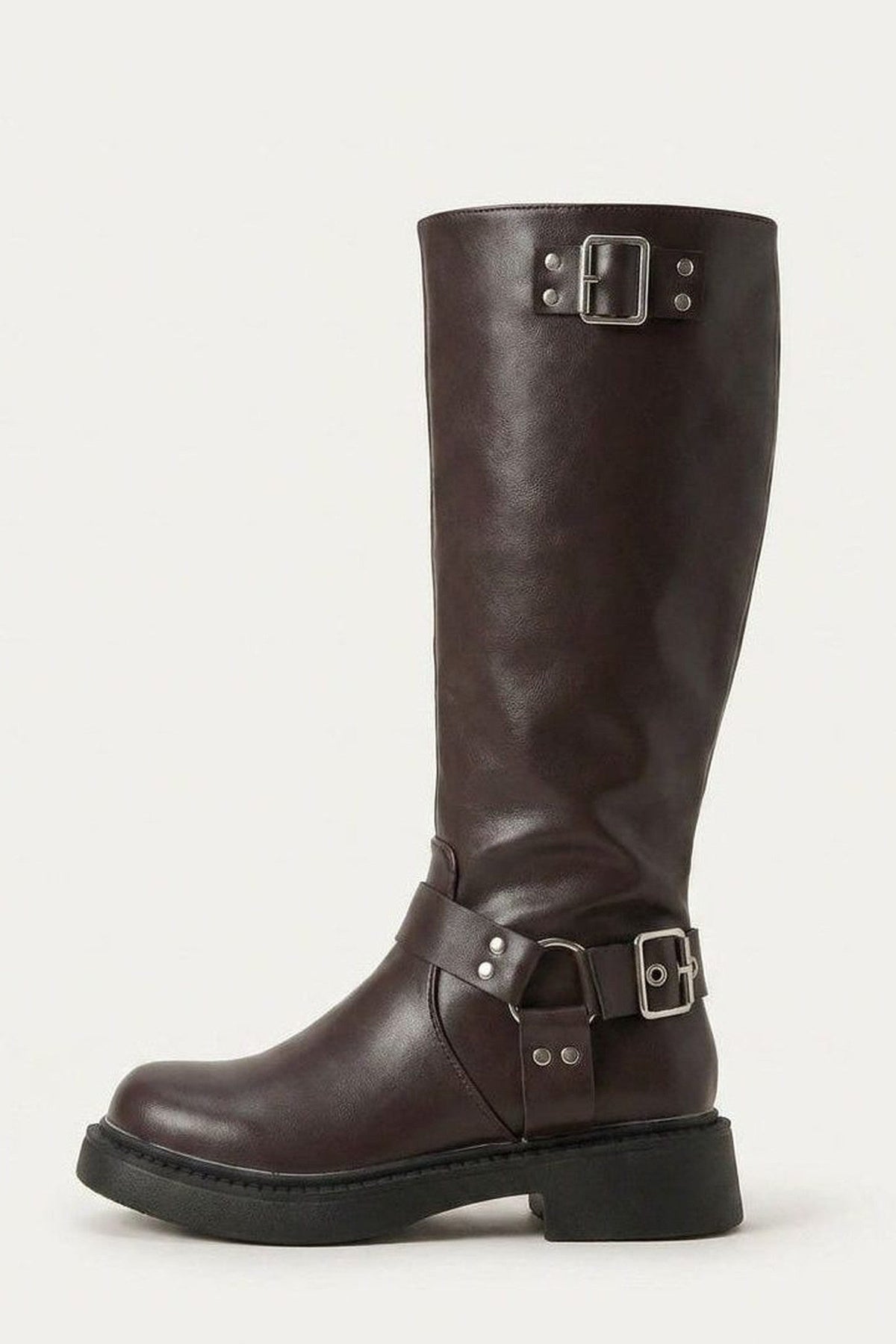 Tall buckle knee-high boots for women