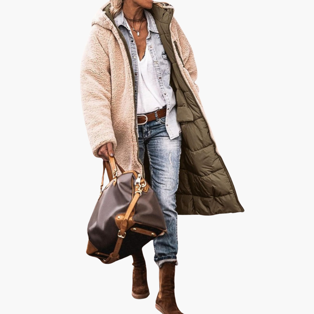 Fleece-lined hooded puffer coat for women