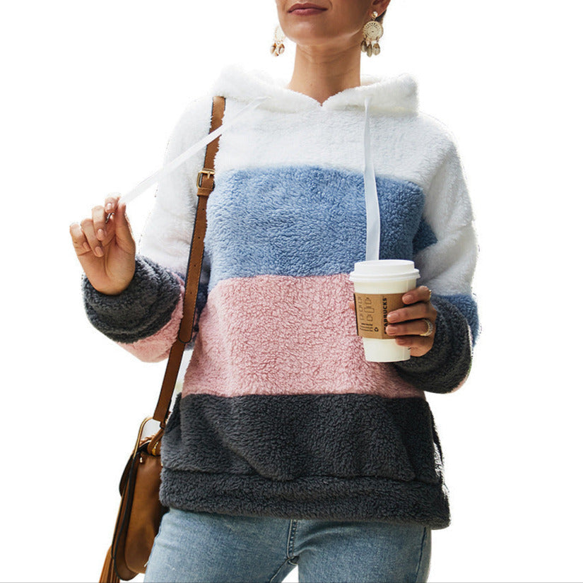 Colorblock oversized sherpa hoodie for women