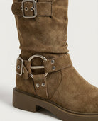 Buckle strap mid-calf slouch boots for women