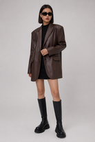 Oversized longline faux leather blazer for women