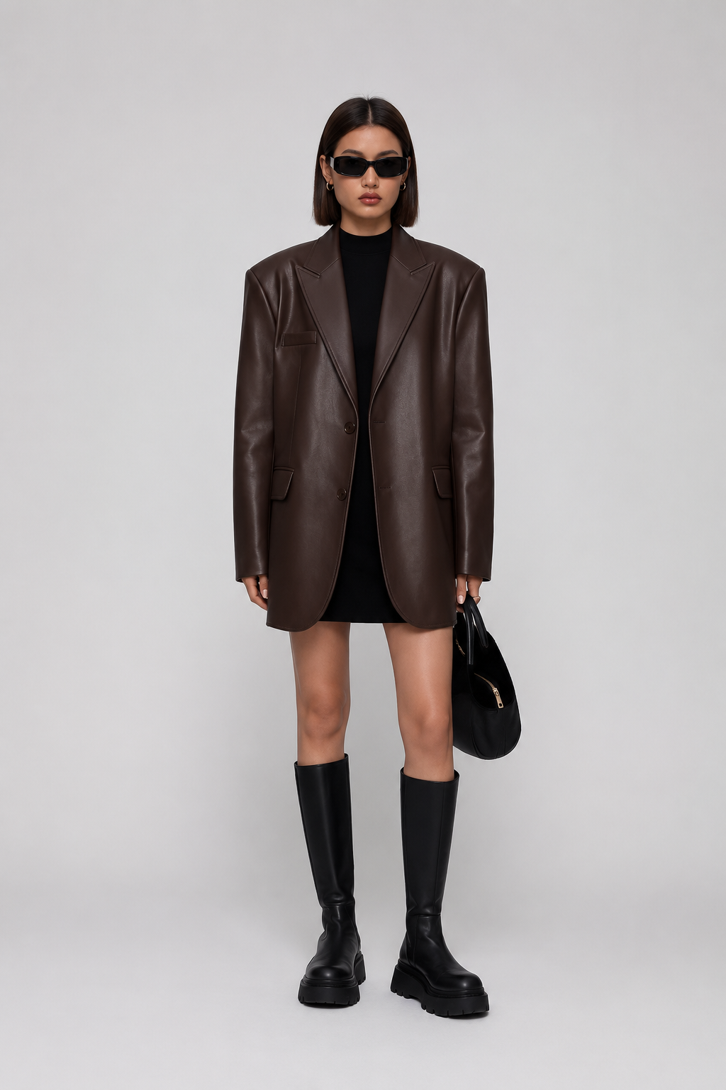 Oversized longline faux leather blazer for women