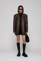 Oversized longline faux leather blazer for women