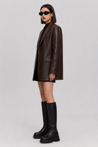 Oversized longline faux leather blazer for women