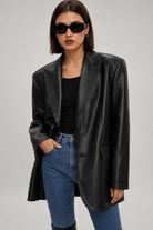 Oversized longline faux leather blazer for women