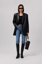 Oversized longline faux leather blazer for women