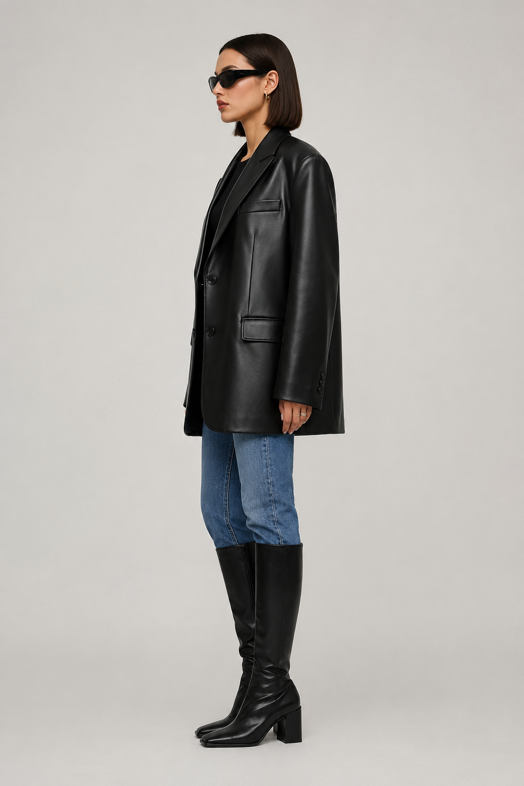 Oversized longline faux leather blazer for women