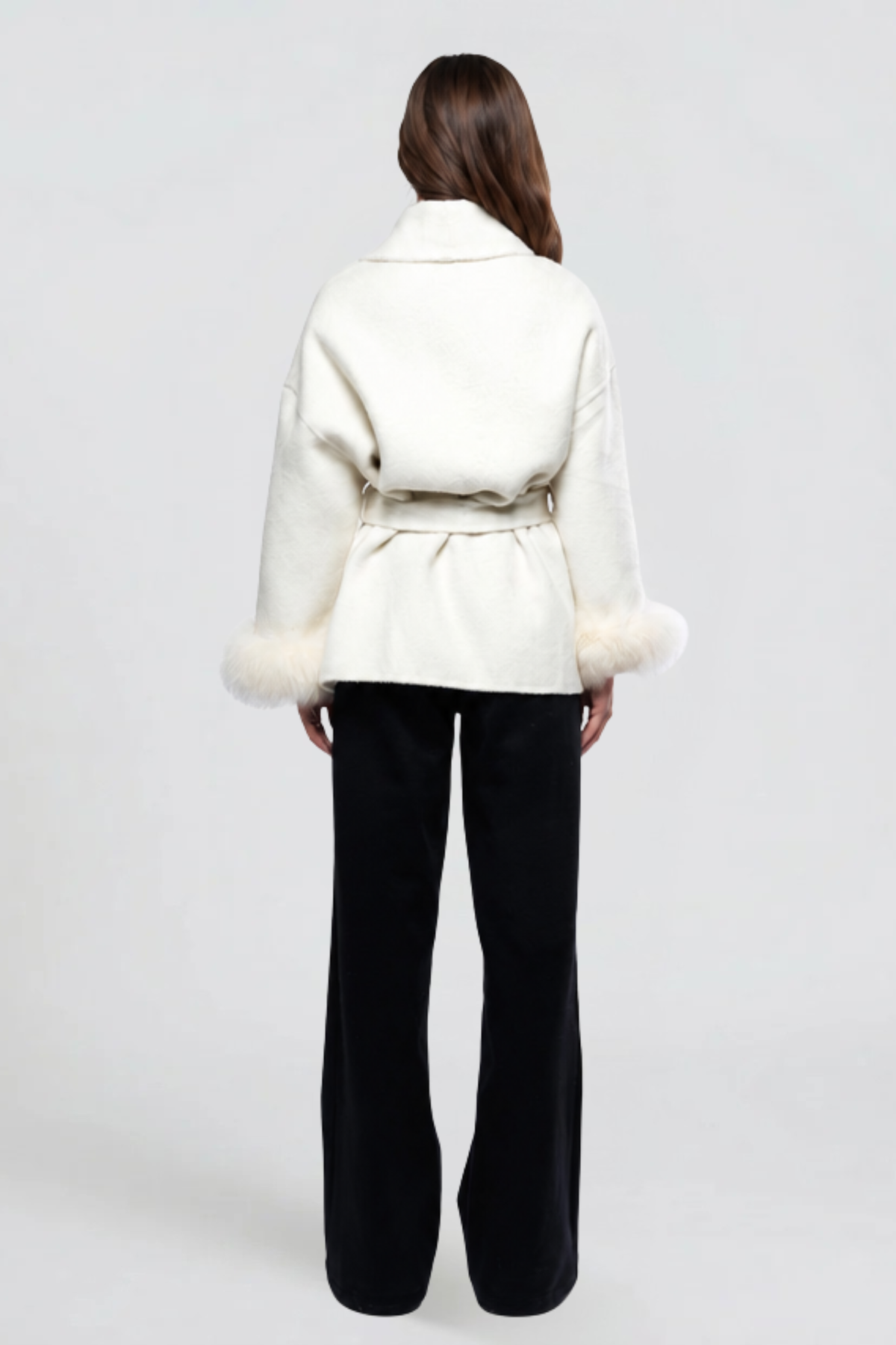Relaxed fit wool-look belted coat for women