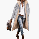 Fleece-lined hooded puffer coat in gray for women