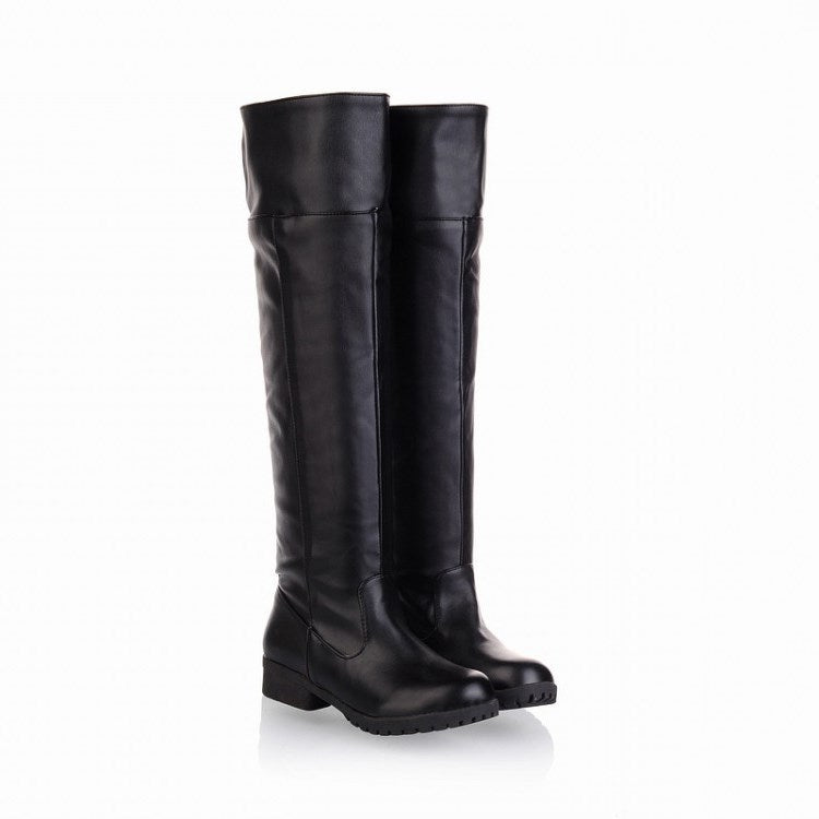 Leather-look over-the-knee square heel riding boots for women